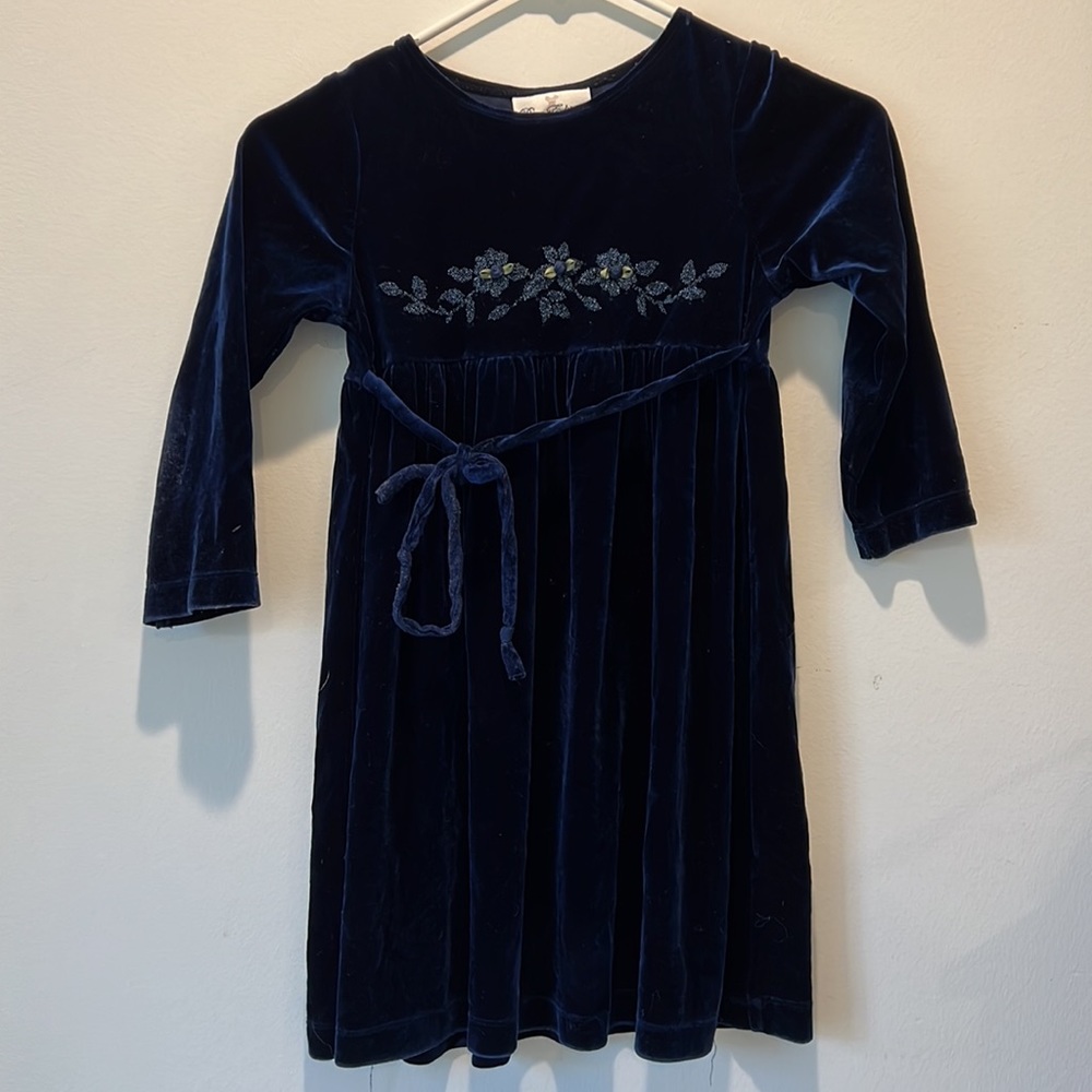 Elegant Rare Editions velour navy blue girl dress, size: 7-8